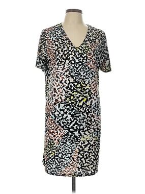 Christian Siriano Black Multi Abstract Animal Print V-Neck Short-Sleeve Dress. M